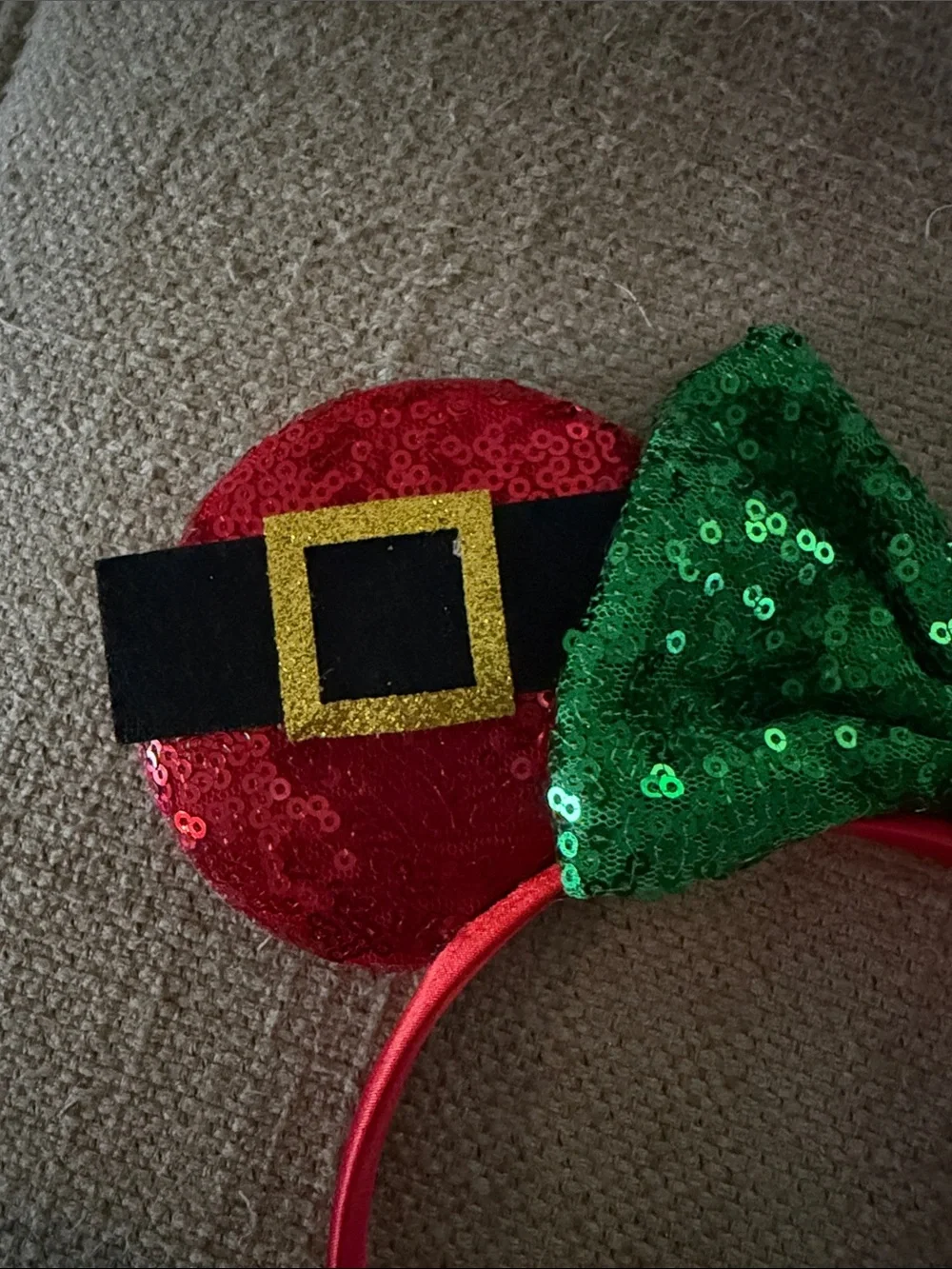 Disney Red & Green Sequin Minnie‎ Mouse Headband Christmas Holiday